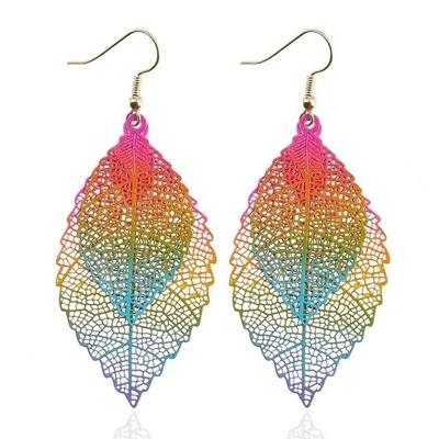 Dubbel gelaagde verlaat Tassel Earrings eenvoudige retro metalen blad-oren ornamenten (kleurrijke)