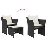 Tuinstoel met voetenbank poly rattan zwart - thumbnail