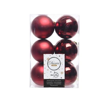 Decoris kerstballen plastic 12st ossenbloed 6cm