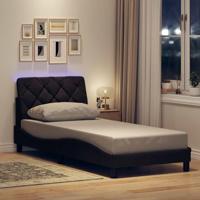 Bedframe met LED zonder matras 90x190 cm stof donkerbruin - thumbnail