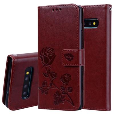 Rose reliëf horizontale Flip PU lederen case voor Galaxy S10 Plus met houder & kaartsleuven & portemonnee (bruin)