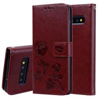 Rose reliëf horizontale Flip PU lederen case voor Galaxy S10 Plus met houder & kaartsleuven & portemonnee (bruin) - thumbnail