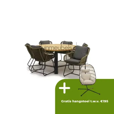 Tuinstoel Portofino olijf groen met Louvre 160 cm teaktafel