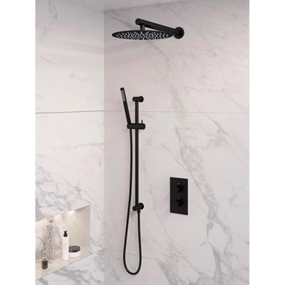 Mat zwart thermostatische inbouw regendouche set met omstelling, 30 cm douchekop, staaf handdouche en geïntegreerde glijstang