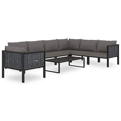 Hoekbank sectioneel met linkerarmleuning poly rattan antraciet - thumbnail