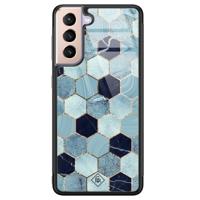 Samsung Galaxy S21 glazen hardcase - Blue cubes - thumbnail