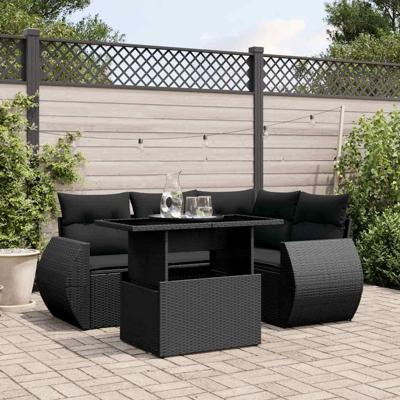 5-delige Loungeset met kussens poly rattan zwart 5-delige Loungeset met kussens poly rattan zwart
