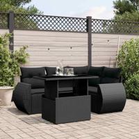 5-delige Loungeset met kussens poly rattan zwart - thumbnail