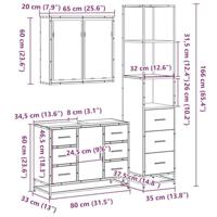 3-delige Badkamermeubelset bewerkt hout bruin eikenkleur - thumbnail
