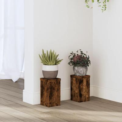 Plantenstandaards 2 st 10x10x18 cm bewerkt hout gerookt eiken