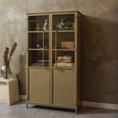 WOOOD Vitrinekast 'Exhibit' 170 x 99cm, kleur Khaki WOOOD Vitrinekast 'Exhibit' 170 x 99cm, kleur Khaki