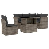 6-delige Loungeset met kussens poly rattan grijs - thumbnail