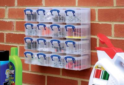 Really Useful Box muurkubus met 16 opbergdozen van 0,3 liter, transparant Really Useful Box muurkubus met 16 opbergdozen van 0,3 liter, transparant
