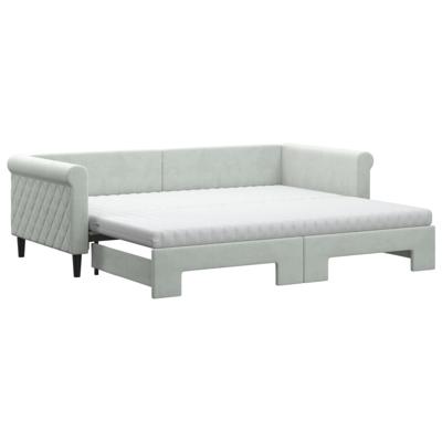 Slaapbank onderschuifbed matrassen 80x200 cm fluweel lichtgrijs