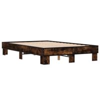 Bedframe bewerkt hout metaal gerookt eikenkleurig 140x190 cm - thumbnail