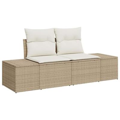 Tuinbankenset met opslag 5 pcs Beige en Crème poly rattan