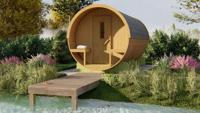 Tuindeco Thermowood barrelsauna Ø215x400 cm 42 mm grenen thermisch gemodificeerd- Boogdak- Geschaafd, thermisch gemodificeerd thermowood- Tuindeco - thumbnail