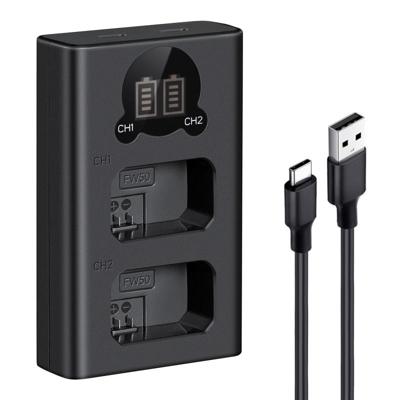 K&F Concept NP-FW50 dual batterij-oplader met USB-C en display