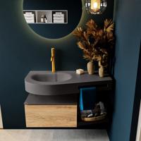 MONDIAZ RIVA 100cm badmeubel onderkast / planchet kleur Washed_Oak met 1 lade. Wastafel DULCET links 1 kraangat kleur Dark_Grey. - thumbnail