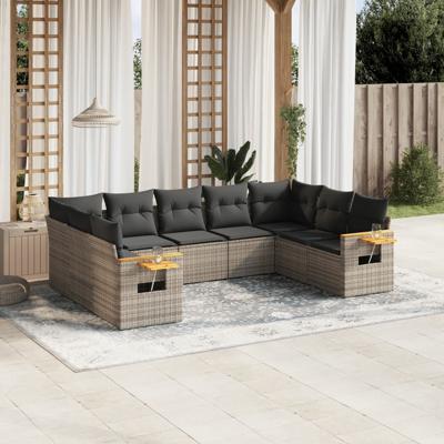 10-delige Loungeset met kussens poly rattan grijs