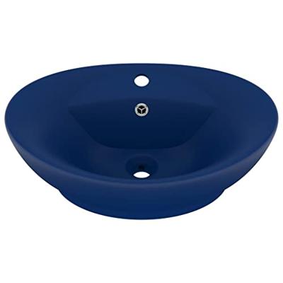 VidaXL Wastafel met overloop ovaal 58,5x39 cm keramiek mat donkerblauw