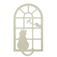 ijzeren kat in raam - wanddecoratie wit - thumbnail