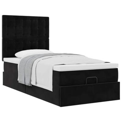 Ottoman bed met matrassen 90x190cm fluweel zwart