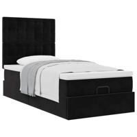 Ottoman bed met matrassen 90x190cm fluweel zwart - thumbnail