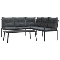 Loungeset met kussens staal en textileen zwart - thumbnail