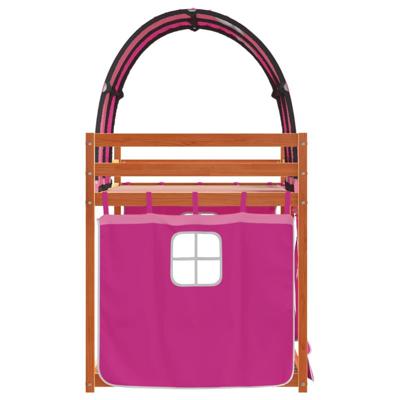 Stapelbed met gordijnen 90x200 cm grenenhout roze