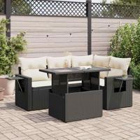 5-delige Loungeset met kussens poly rattan zwart - thumbnail