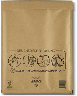 Mail Lite luchtkussenenveloppen, goud, H/5, 270 x 360 mm, doos van 100 stuks