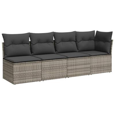 5-delige Loungeset met kussens poly rattan grijs