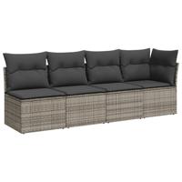 11-delige Loungeset met kussens poly rattan grijs - thumbnail