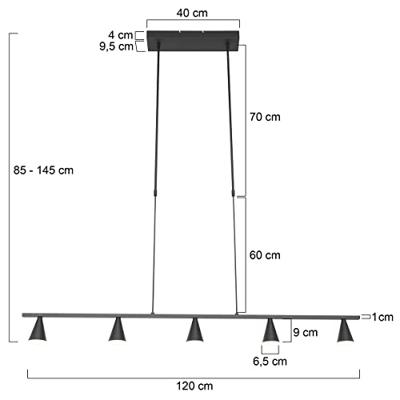 Steinhauer Hanglamp Vortex 5 lichts L 120 cm zwart