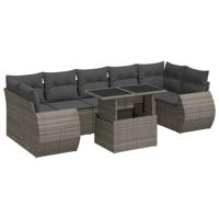 8-delige Loungeset met kussens poly rattan grijs - thumbnail
