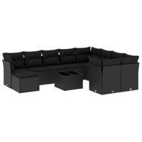 11-delige Loungeset met kussens poly rattan zwart - thumbnail