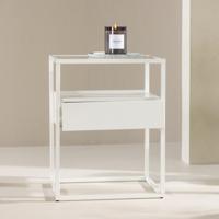 Nohr Nachtkastje 'Nisreen' Metaal en glas, 40 x 40cm, kleur Wit - thumbnail