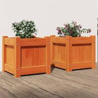 VidaXL Plantenbakken 2 st cm massief grenenhout wasbruin - thumbnail