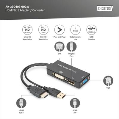 ASSMANN Electronic AK-330403-002-S HDMI, DP DVI, DVI-D Zwart kabeladapter/verloopstukje
