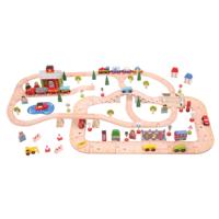 Bigjigs houten treinbaan en autoweg set, 105-delig - thumbnail