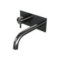 Inbouw Wastafelmengkraan Brauer Gunmetal Edition Coldstart Gebogen Uitloop Korte Ronde Hendel Links Geborsteld Gunmetal PVD Met Afdekplaat - thumbnail