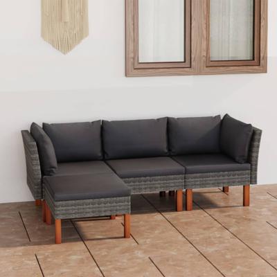 4-delige Loungeset met kussens poly rattan grijs
