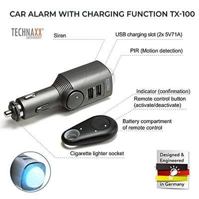 Technaxx TX-100 Auto-alarmsysteem Afstandsbediening, Binnenbewaking 12 V, 24 V Zwart