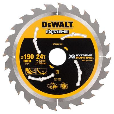 DeWALT Cirkelzaagblad voor Hout | Extreme Runtime | Ø 190mm Asgat 30mm 24T - DT99562-QZ DeWALT Cirkelzaagblad voor Hout | Extreme Runtime | Ø 190mm Asgat 30mm 24T - DT99562-QZ