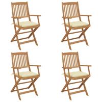 Tuinstoelen 4 st inklapbaar met kussens massief acaciahout - thumbnail