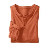 Henley-shirt met oprolmouwen van hennep-katoenmix, klei S - thumbnail