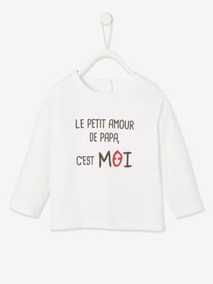 T-shirt met lange mouwen en tekst voor baby's wit