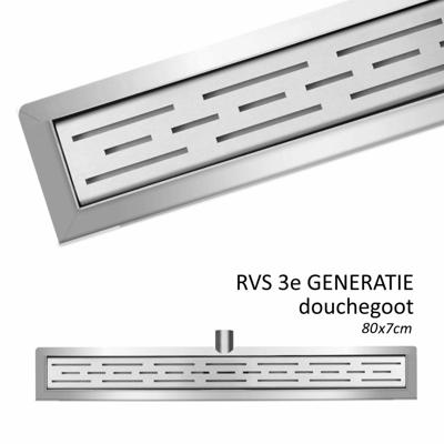 Wiesbaden 3e generatie douchegoot met muurflens en rooster 80 x 7 cm RVS