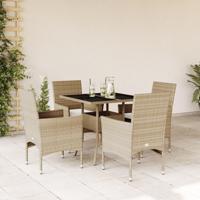 5-delige Tuinset met kussens poly rattan en glas beige - thumbnail